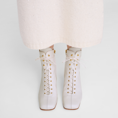 La Patineuse High heel low boots , White - Leather