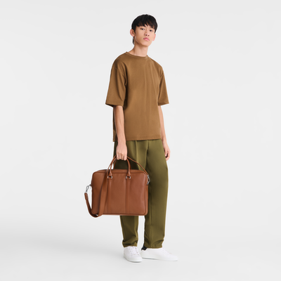 Le Foulonné M Briefcase , Caramel - Leather